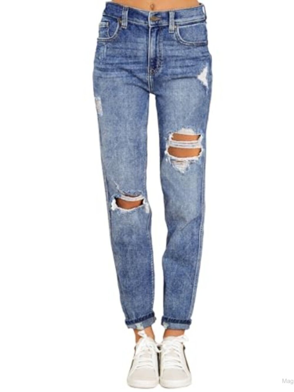 High Waisted Distressed Boyfriend Jeans Stretch Denim Pants